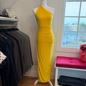 One-Shoulder Yellow Maxi Dress (open back)